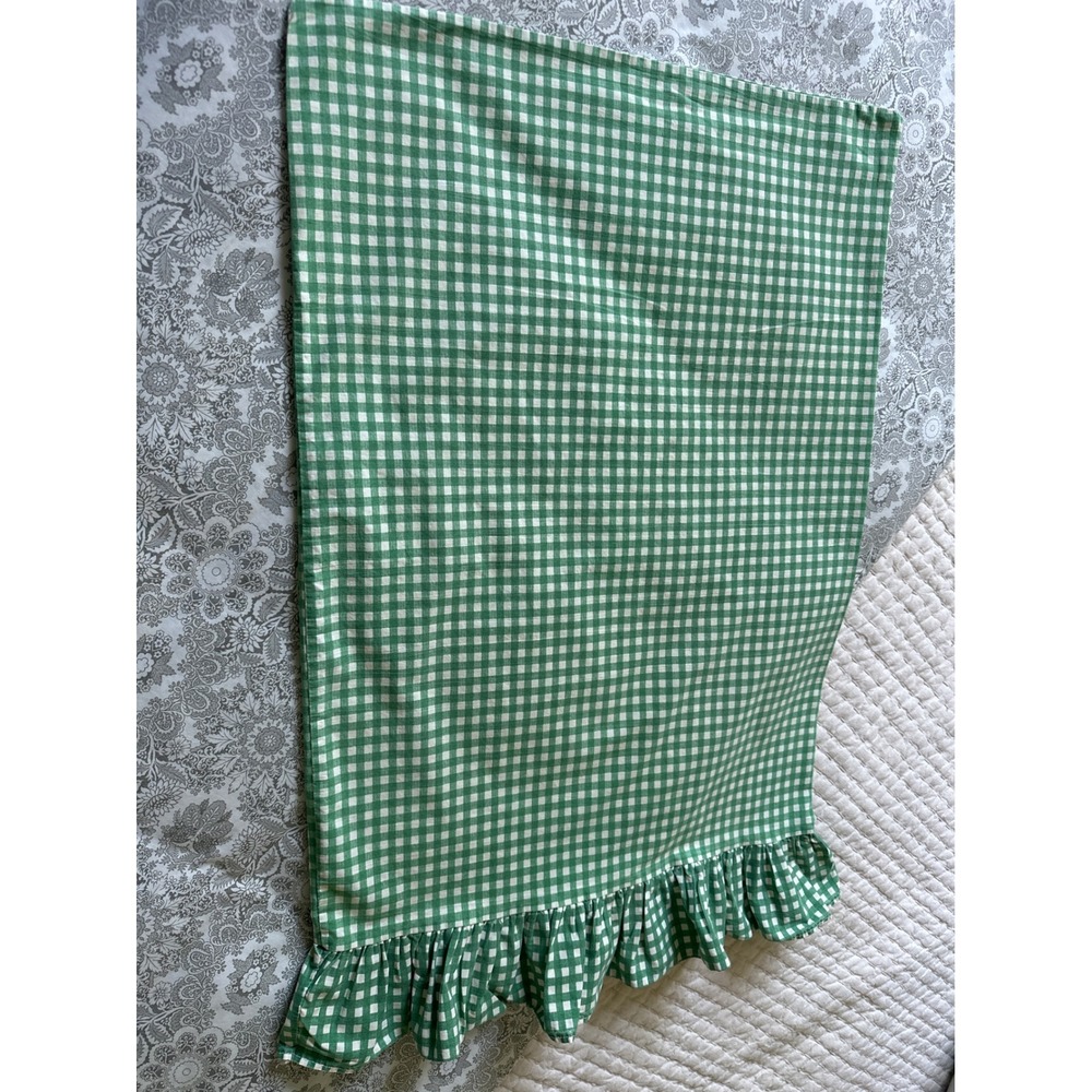Ralph Lauren Green Gingham Ruffle Pillowcase Cotton Vintage Made in USA Standard